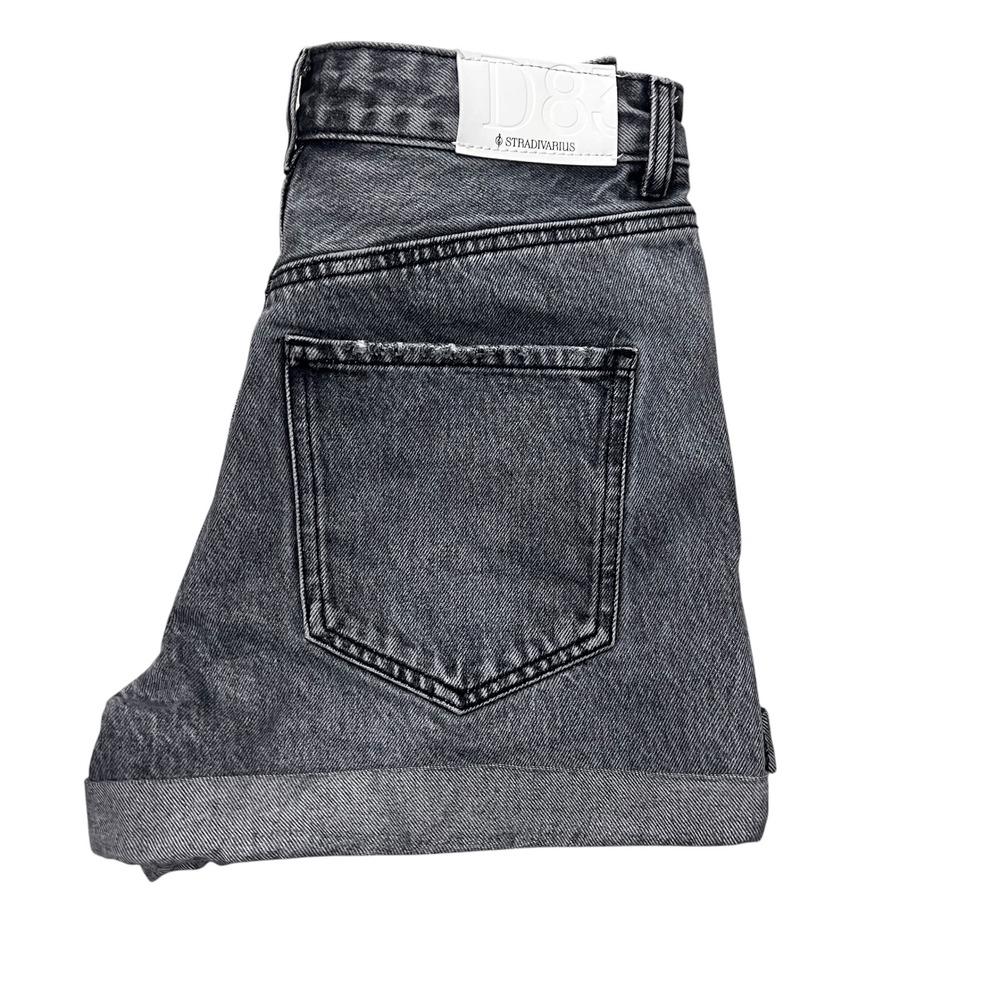 Stradivarius Women Gray High Waisted Distressed Cuffed Denim‎ Shorts Size US 4
